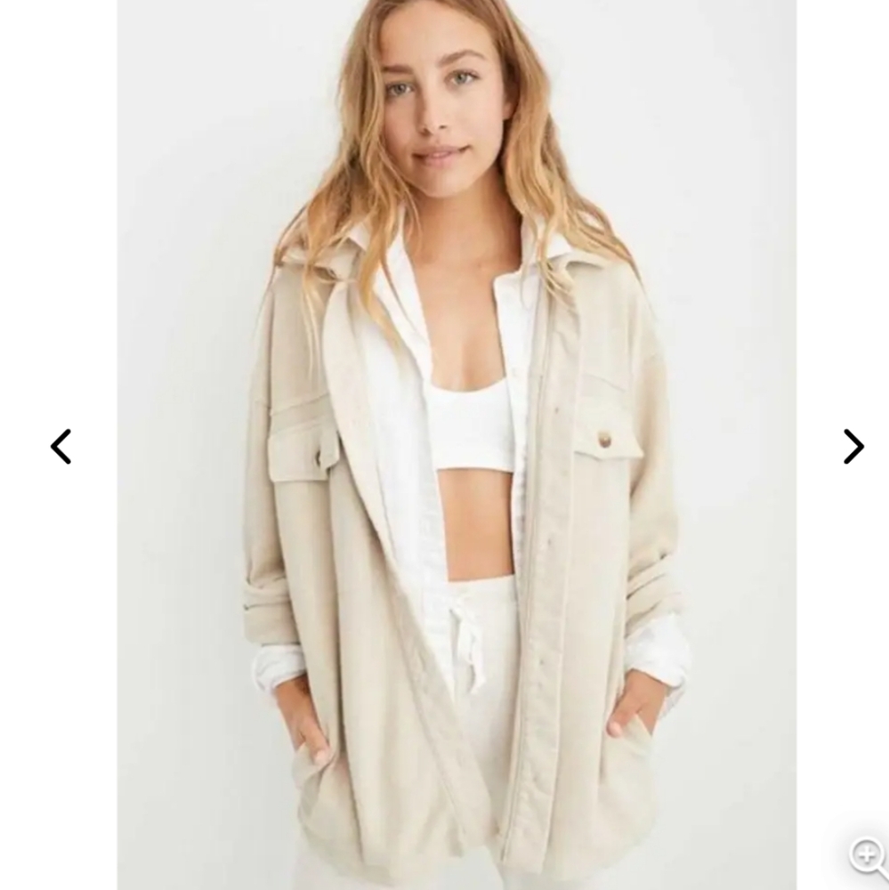 aerie Oversized Shacket in Light Beige